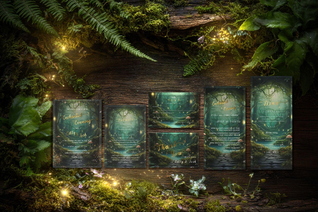 enchanted forest wedding invitation template suite