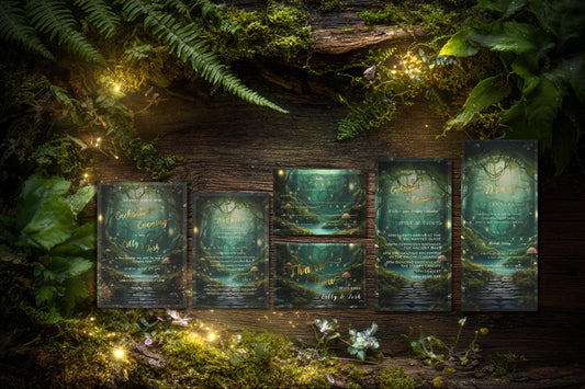 enchanted forest wedding invitation template suite