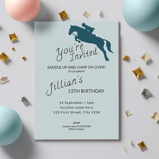 Horse Riding Birthday Invitation – Equestrian Show Jumping Editable Template