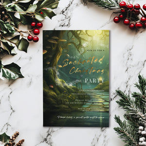 Enchanted Forest Christmas Party Invitation – Elegant Holiday Editable Template