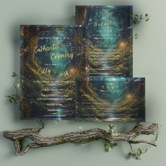 Enchanted Forest Wedding Invitation Bundle | Fairytale Garden Editable Templates