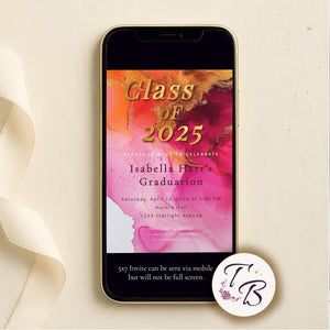 Hot Pink Graduation Invitation | Editable 5x7 Template with Gold Foil & Photo Option