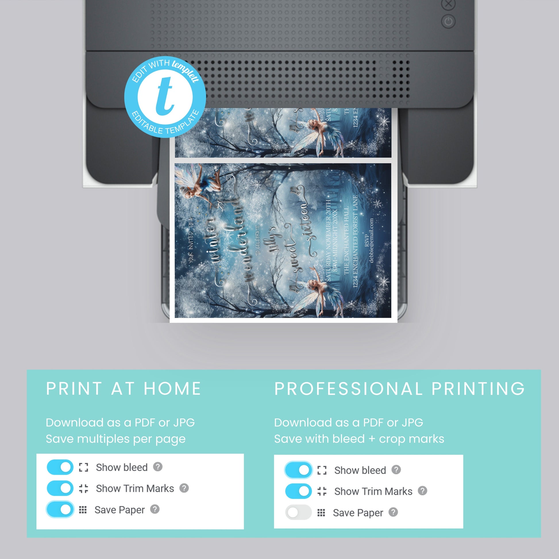 Winter Wonderland Sweet 16 Invitation | Enchanted Forest Editable Template