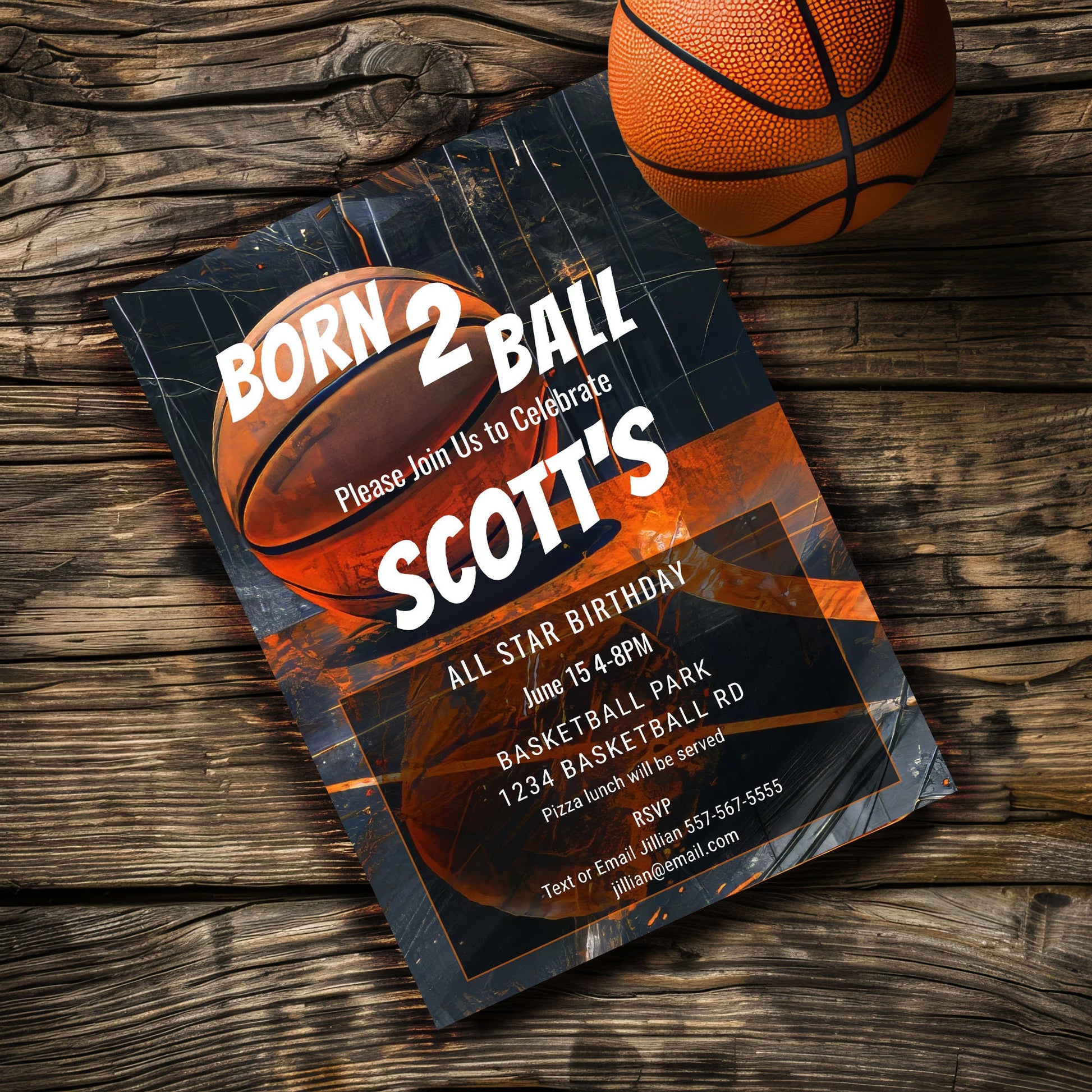 Basketball Birthday Invitation: Grunge Sports Party, Editable Template (5x7 Printable)