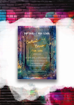 Editable Watercolor Enchanted Forest Prom Bundle | Invitation, Flyer & Ticket Set