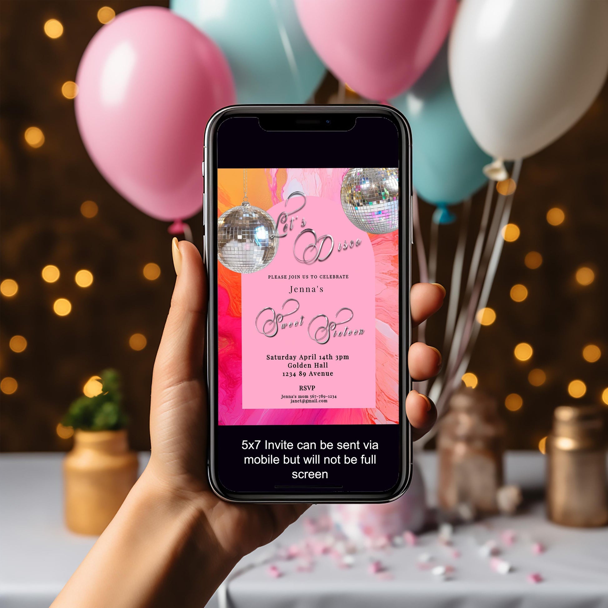 Sweet 16 Disco Birthday Invitation: Retro Hot Pink & Orange (Printable)