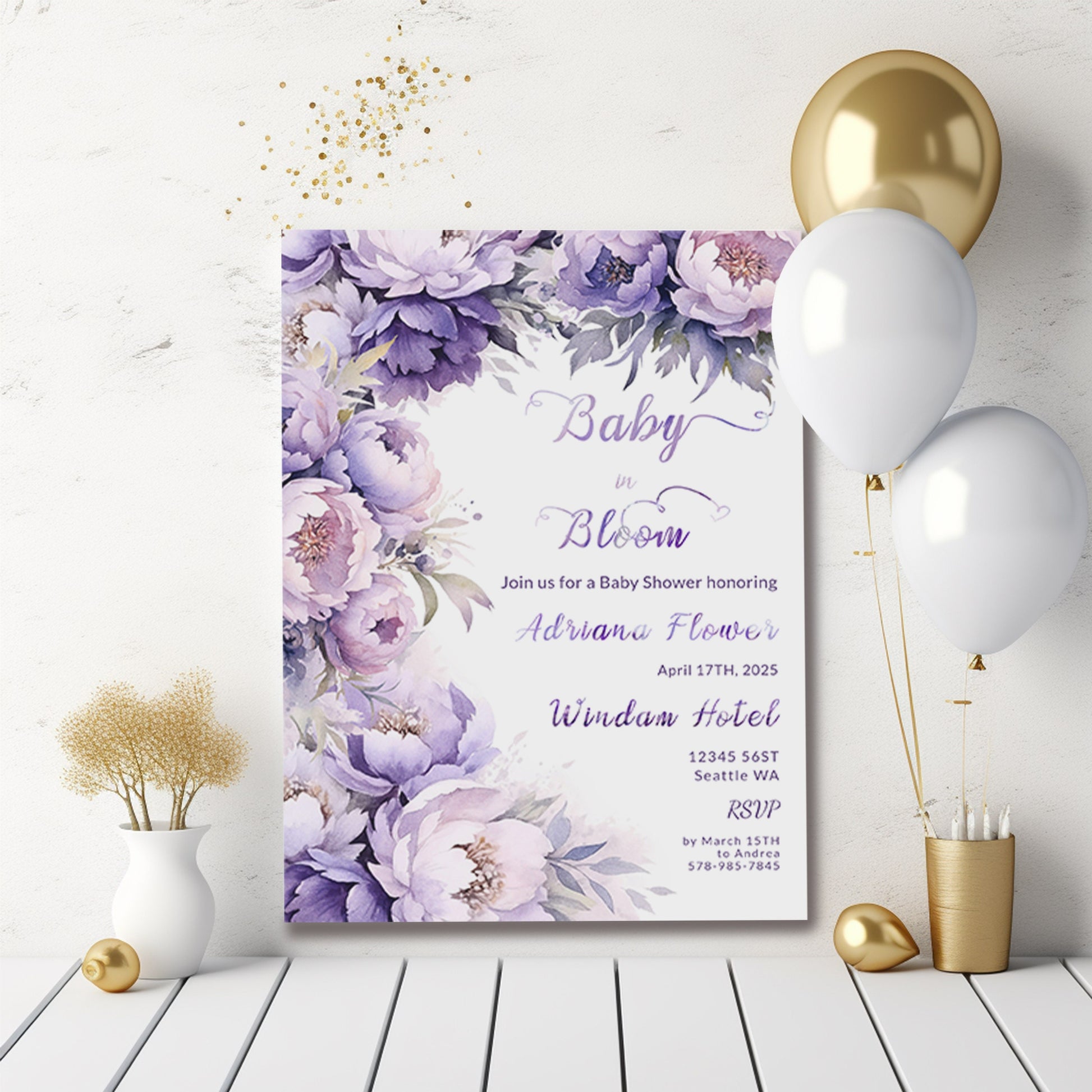 Lavender Floral Baby Shower Invitation – Editable Watercolor Template