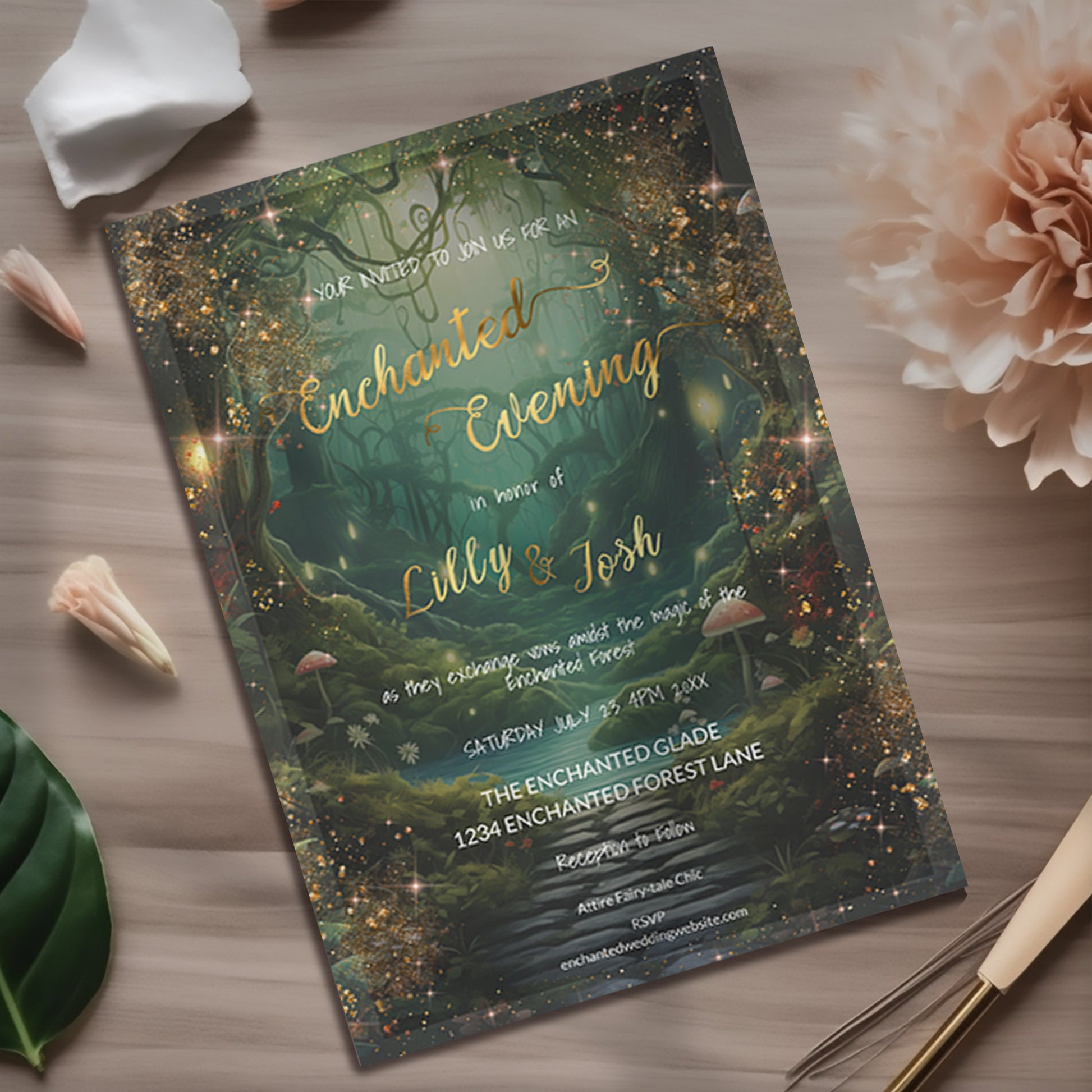 Enchanted Forest Wedding Invitation – Editable Rustic Fairytale Garden Invite Template