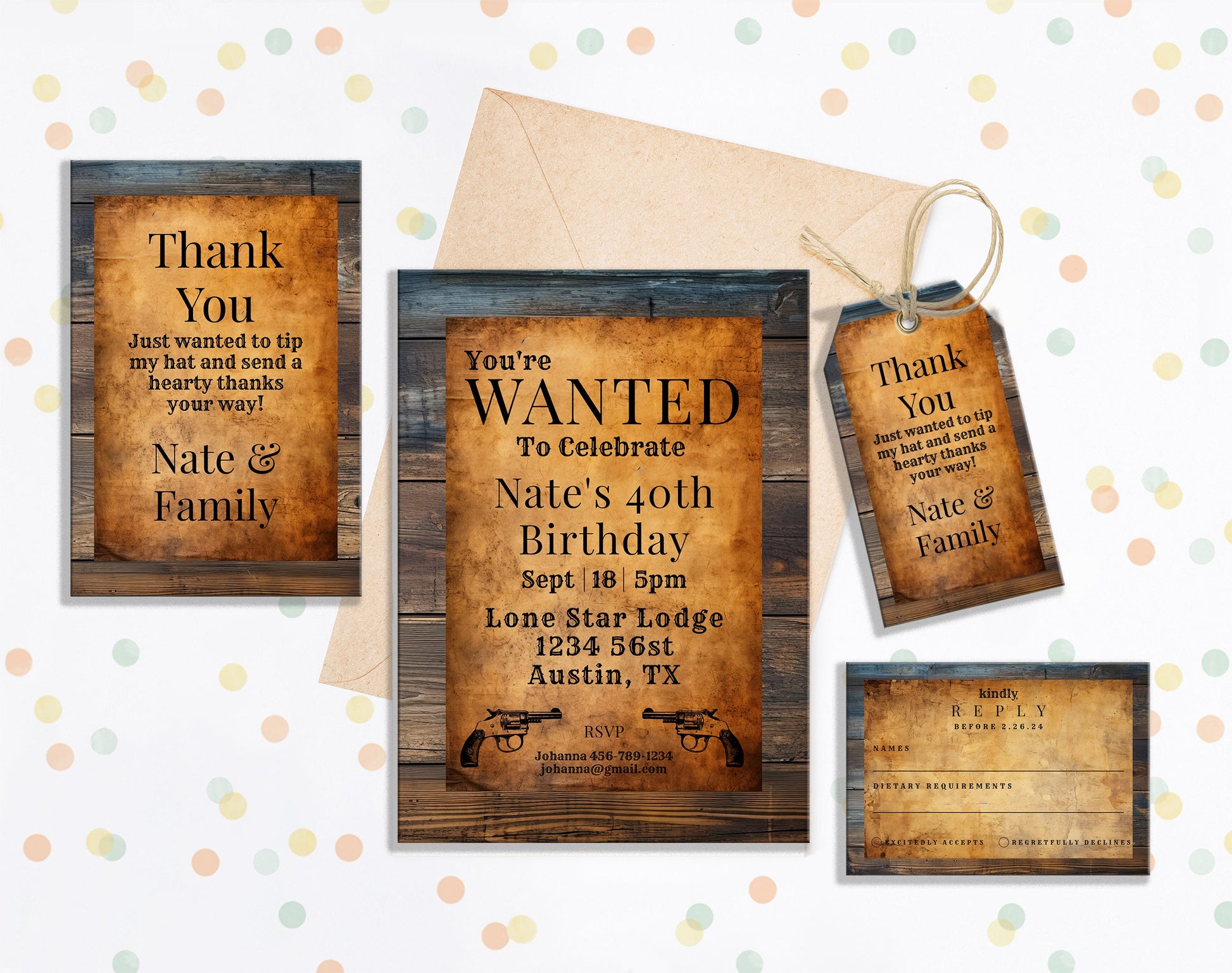 Editable Western Birthday Invitation Bundle | Wanted Poster, Cowboy Party (Adult)
