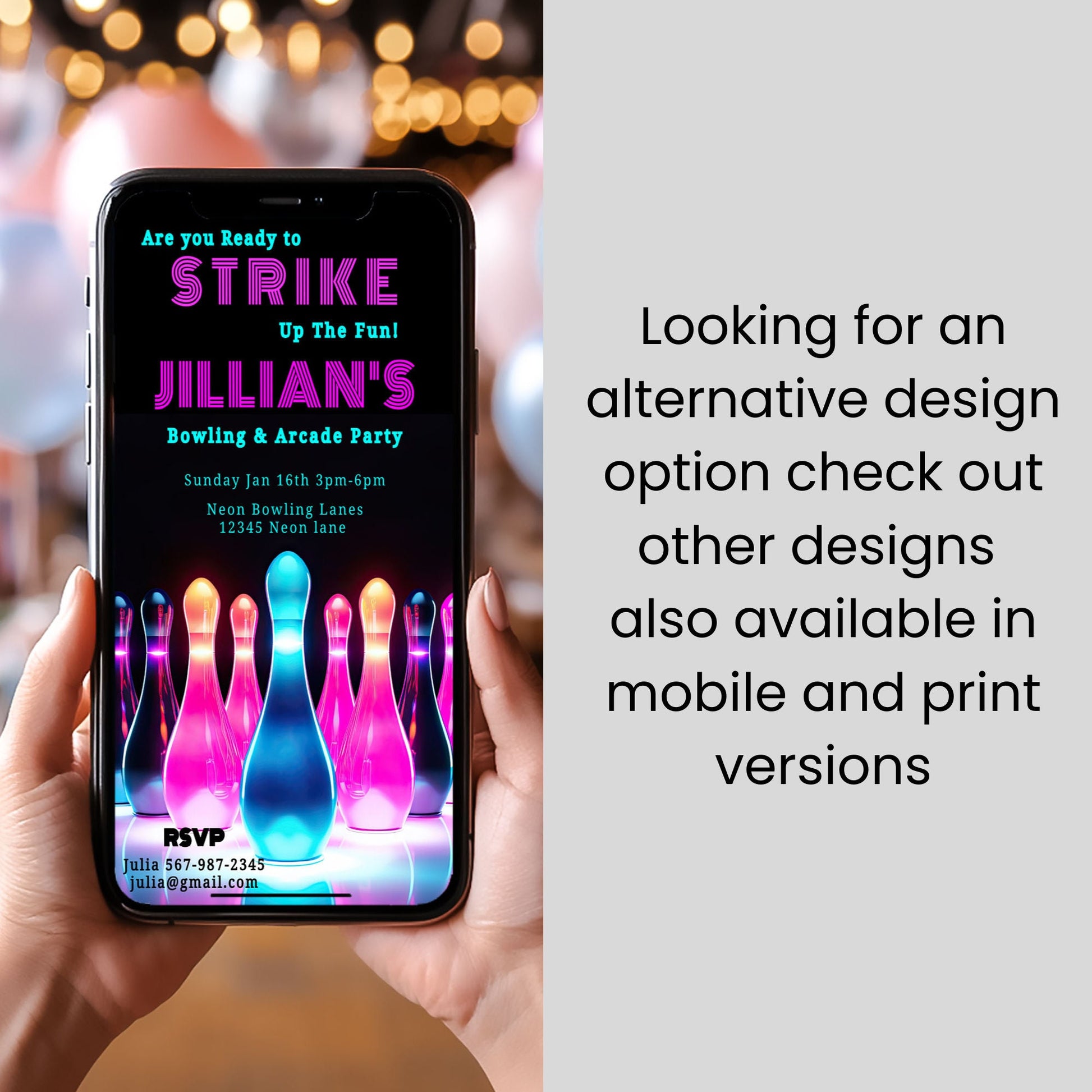 Mobile Bowling Birthday Invitation: Editable Smartphone Template (Bonus Thank You)