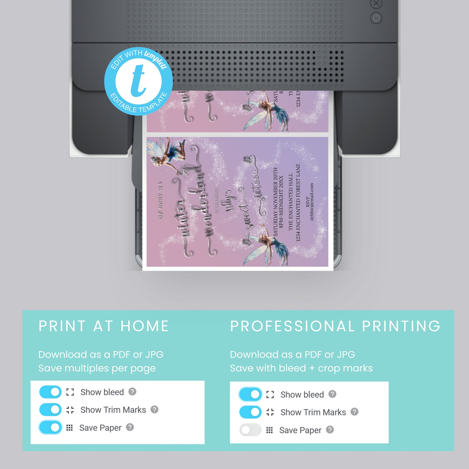 Winter Fairy Sweet 16 Invitation – Winter Wonderland Editable Template