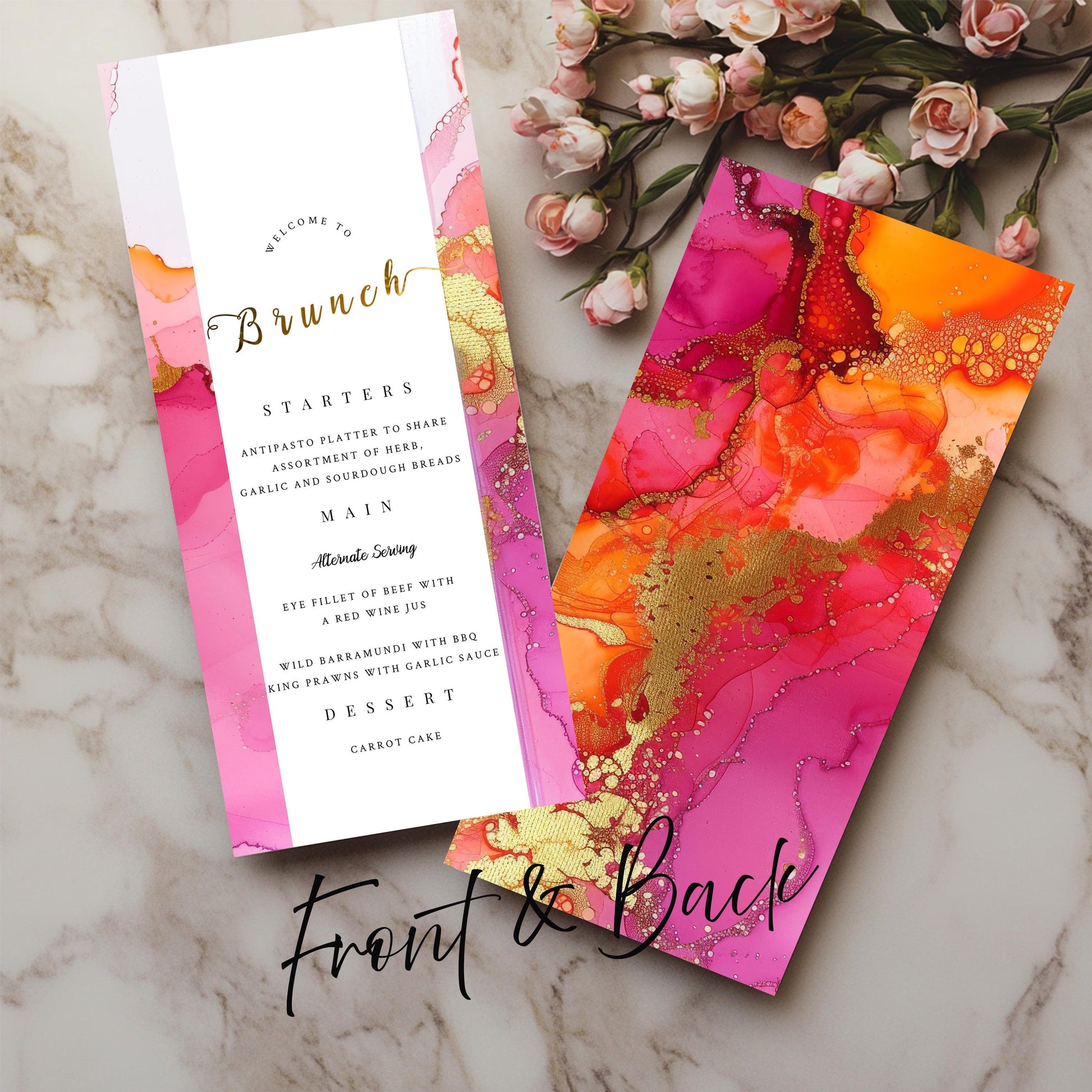 Hot Pink & Orange Brunch Menu Template – Editable Party Design | Fiesta Theme