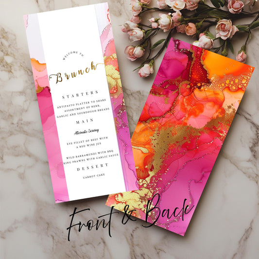 Hot Pink & Orange Brunch Menu Template – Editable Party Design | Fiesta Theme
