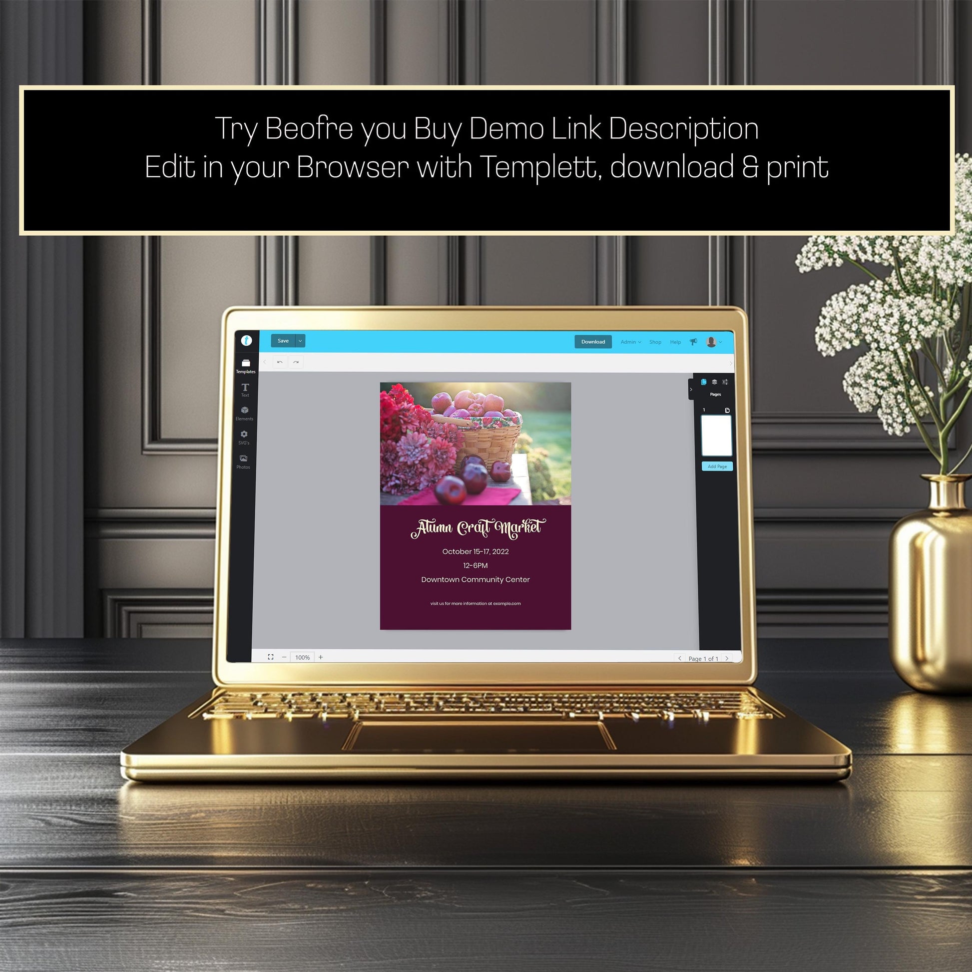 Autumn Craft Fair Flyer & Social Media Template | Editable Fall Market Event Design | Printable 8.5x11 + 1080x1080