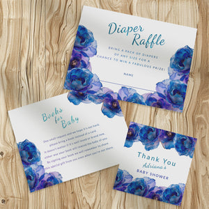 Blue Baby in Bloom Shower Bundle | Editable Invitations, Signs & Cards | Alcohol Ink Templates