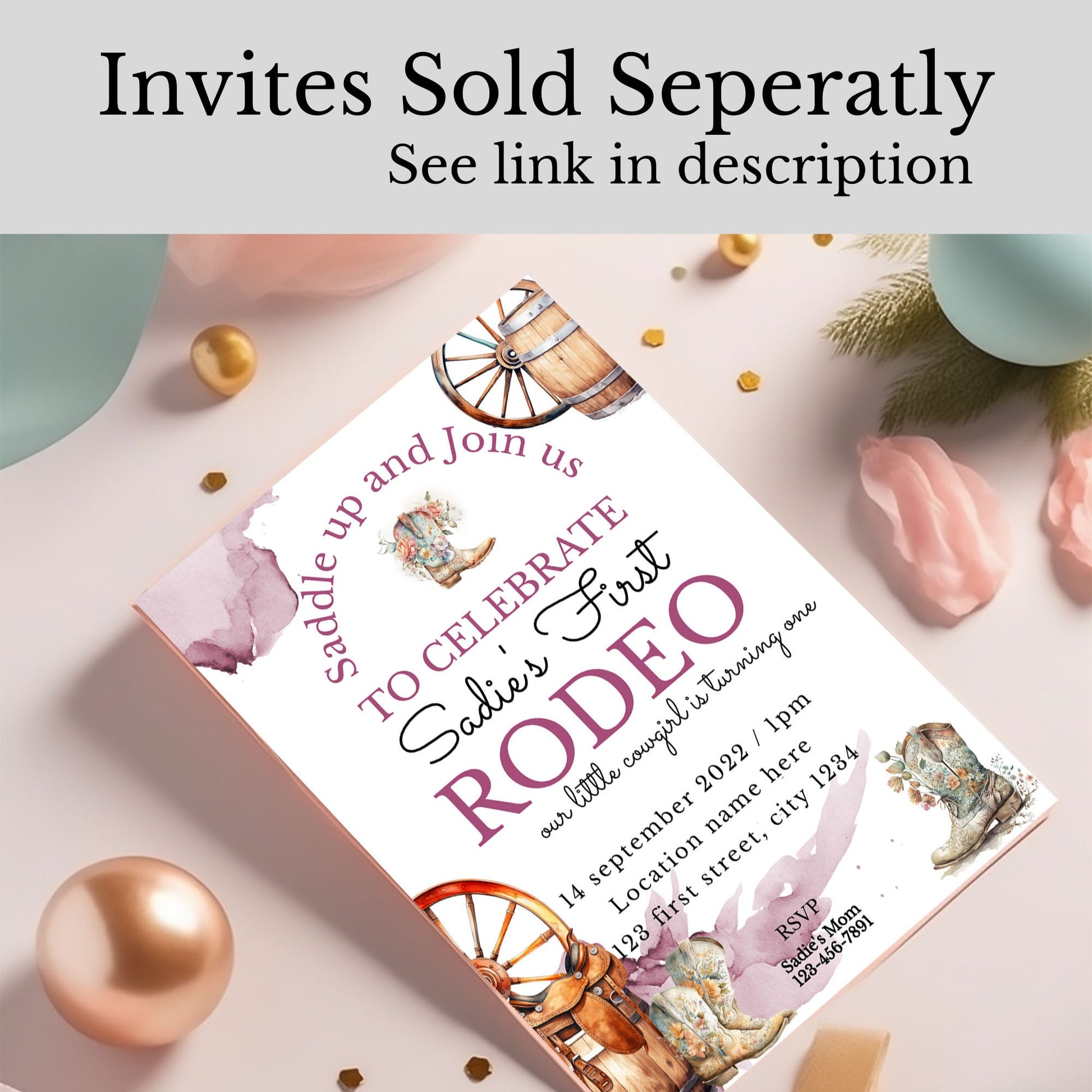 Editable 1st Rodeo Cowgirl Birthday Bundle | Welcome Sign & Milestone Board Templates