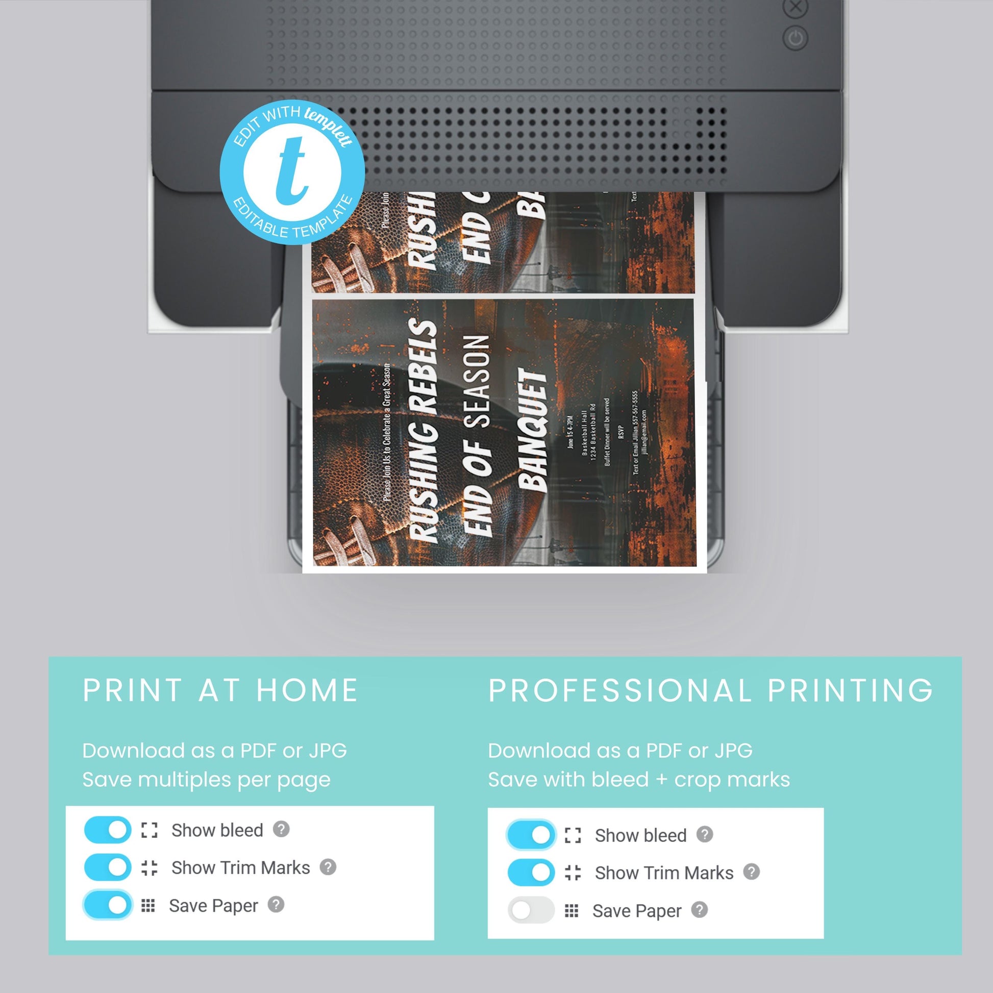 Football Banquet Invitation - Editable Sports Team Party Invite | Printable Template