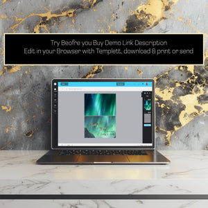 Aurora Borealis Thank You Card: Gold Lettering, Editable Template (5x3.5in)