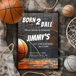 Basketball Birthday Invitation: Born 2 Ball, Grunge Style (5x7 Printable Template)