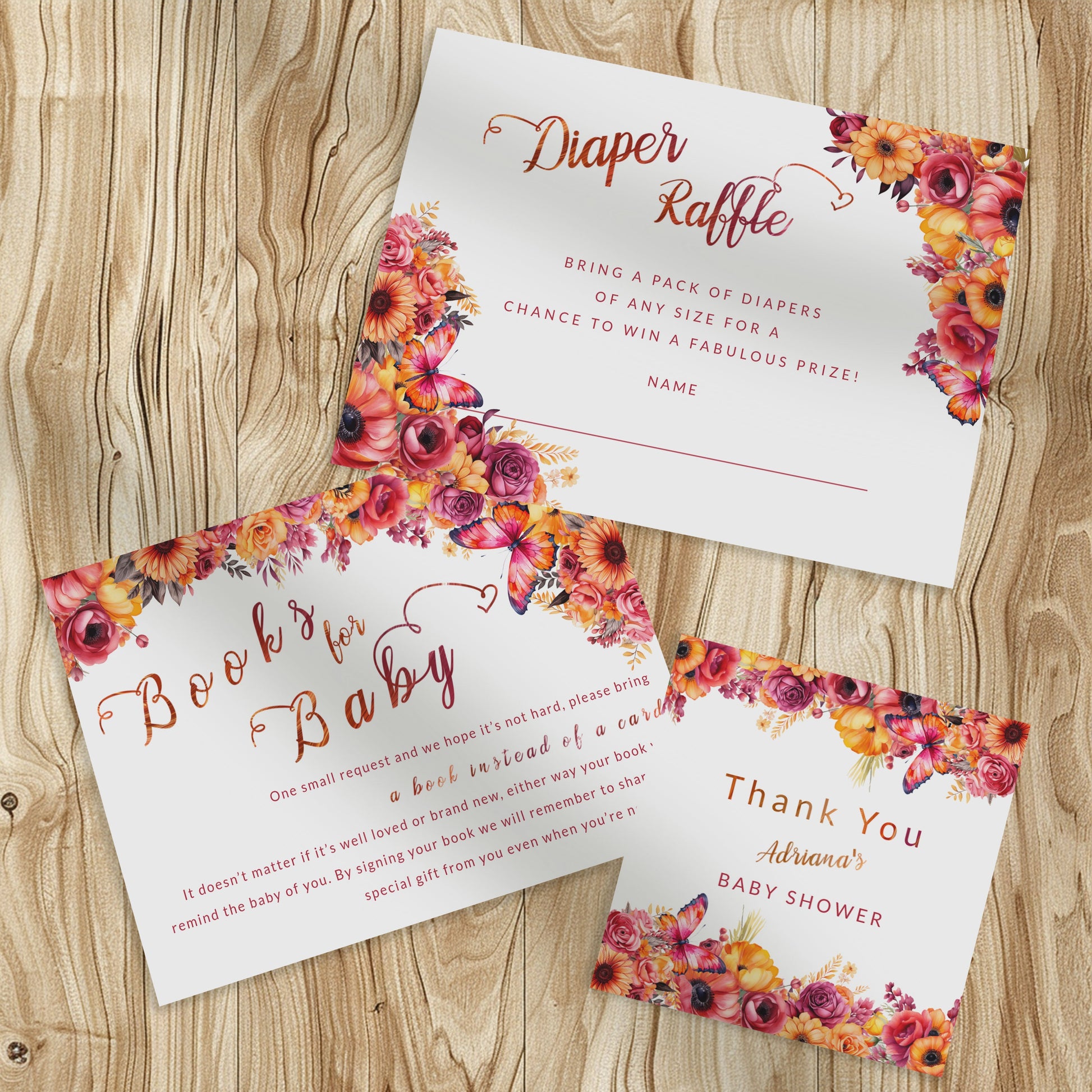 Hot Pink & Orange Baby Shower Bundle | Floral Editable Templates