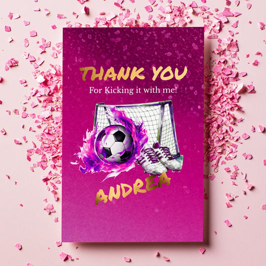 Pink Soccer Thank You Card: Teen Birthday, 4x6 (Digital Download)