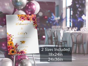 Floral Graduation Welcome Sign: Hot Pink & Gold (Editable Template)