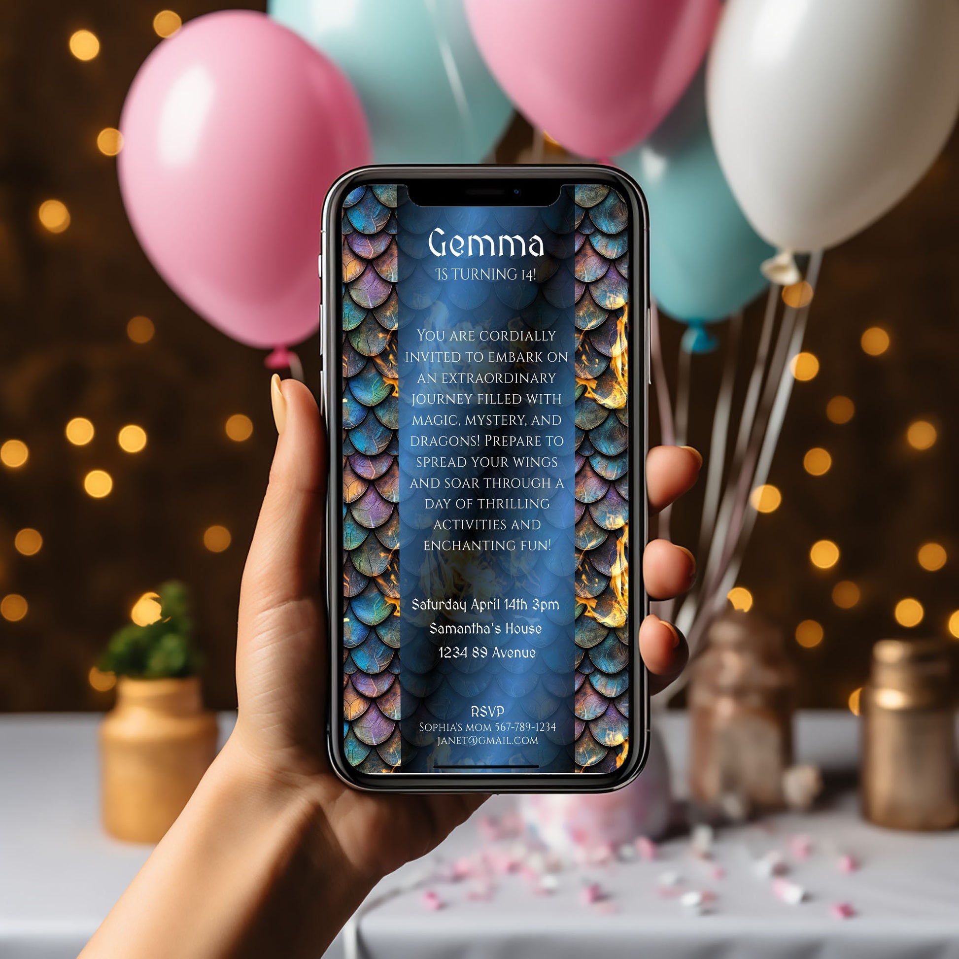 Dragon Birthday Invitation - Editable Fantasy Party Invite | Mobile E-Vite Template 1080x1920px