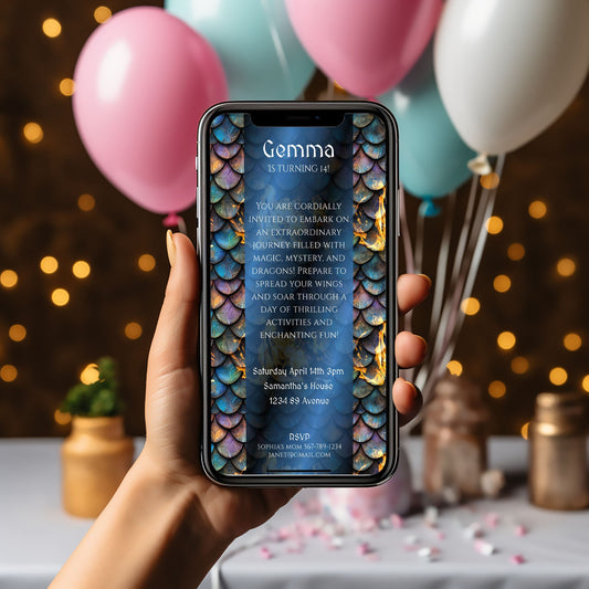 Dragon Birthday Invitation - Editable Fantasy Party Invite | Mobile E-Vite Template 1080x1920px