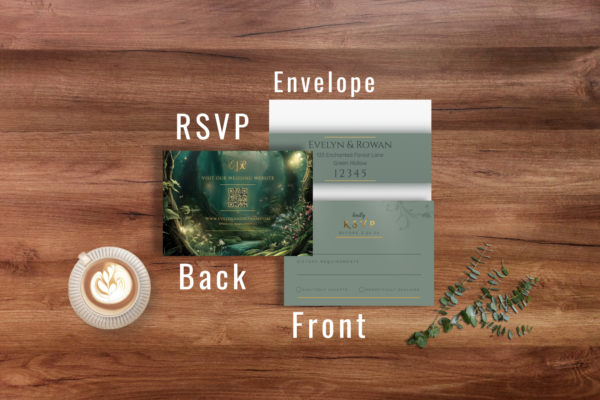 Enchanted Forest Wedding Invitation – Luxury Editable Template Bundle | Digital Suite
