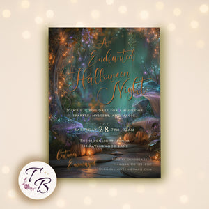 Halloween Party Invitation – Editable Pumpkin Template | Glam Enchanted Forest Invite