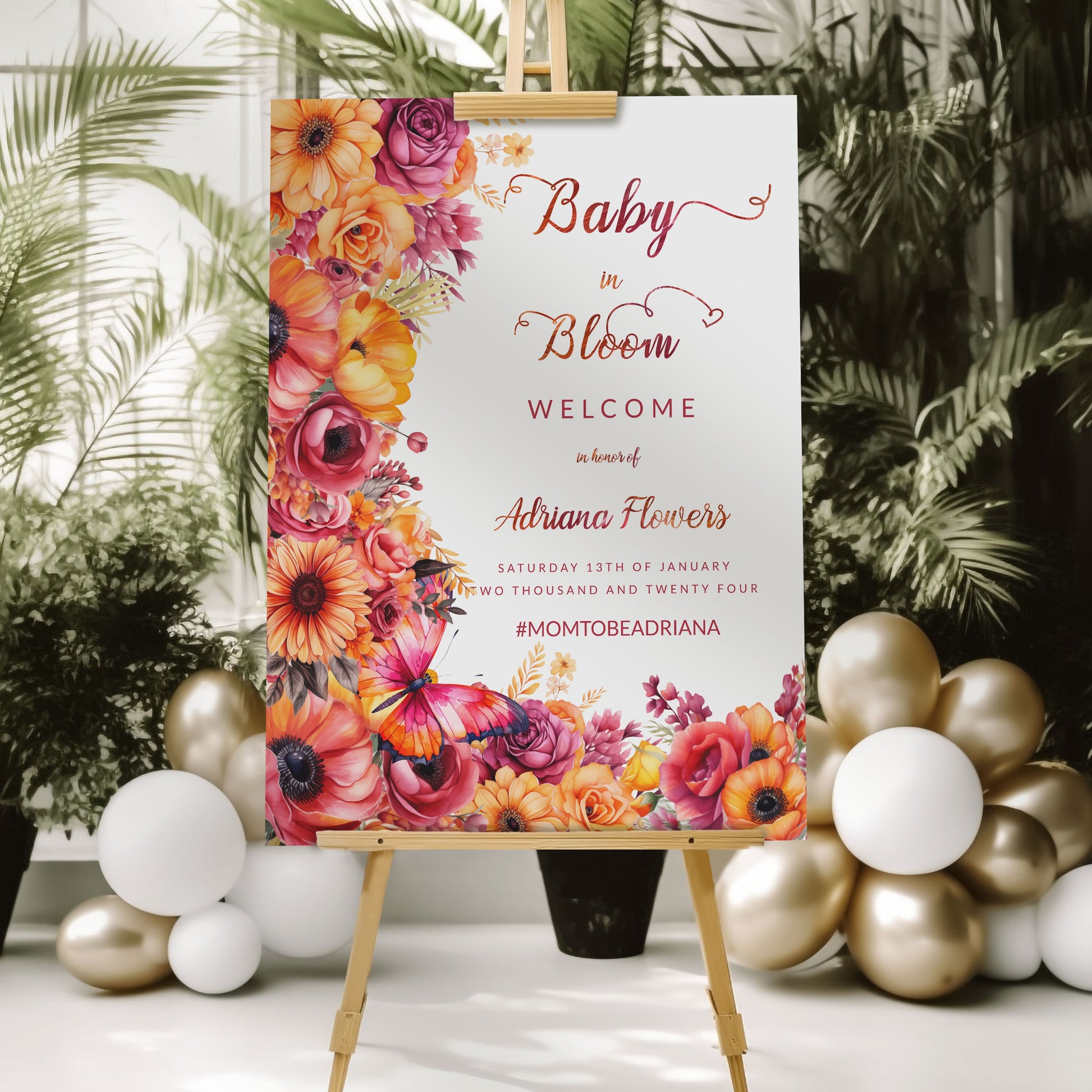 Hot Pink & Orange Baby Shower Bundle | Floral Editable Templates