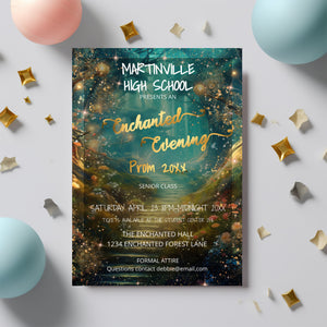 Enchanted Forest Prom Bundle | Invitation, Flyer & Ticket Editable Templates
