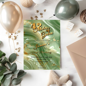 Emerald Green Birthday Invitation - Elegant Agate Design | Printable 5x7 Gold Foil Invite
