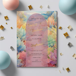 Succulent Garden Sweet 16 Invitation | Editable Watercolor Template | Elegant 5x7 Digital Download