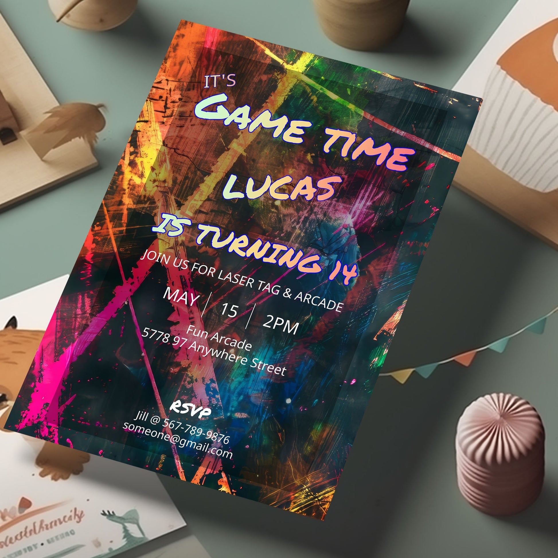 Arcade and Laser Tag party Invitation-Editable Template-Evite-Printable - Kids party-Teenage Party-Neon Party-Glow Arcade