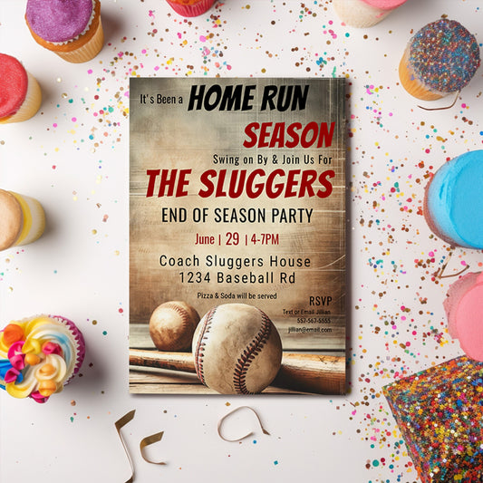 Baseball Team Party Invitation – End of Season Editable Template