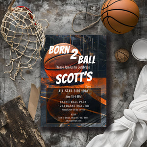 Basketball Birthday Invitation: Grunge Sports Party, Editable Template (5x7 Printable)
