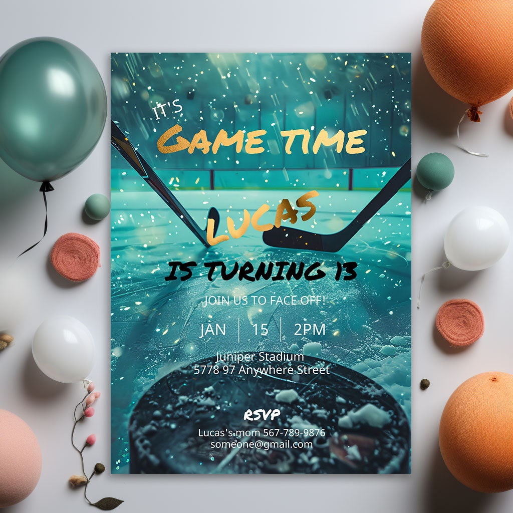 Hockey Birthday Invitation | Editable 5x7 Sports Party Template | Digital Download