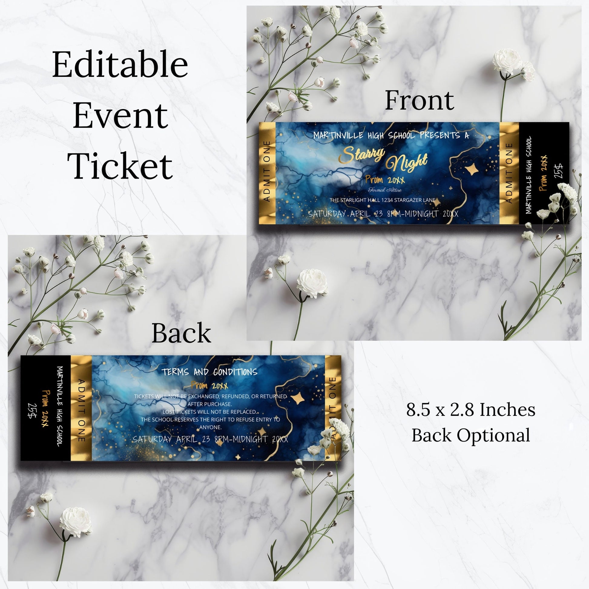 Starry Night Prom Invitation, Flyer & Ticket Bundle | Editable Event Templates | Digital Download