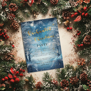 Enchanted Forest Christmas Party Invitation – Elegant Holiday Editable Template