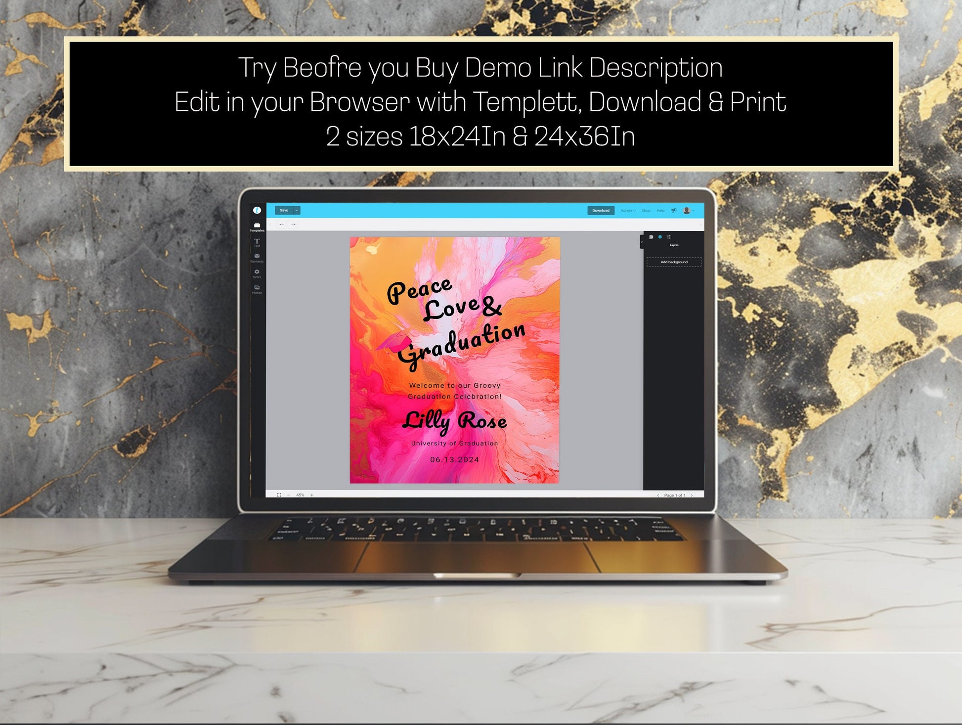 Groovy Retro Graduation Welcome Sign: Hot Pink & Orange Poster (Editable)