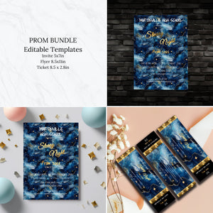 Starry Night Prom Invitation, Flyer & Ticket Bundle | Editable Event Templates | Digital Download