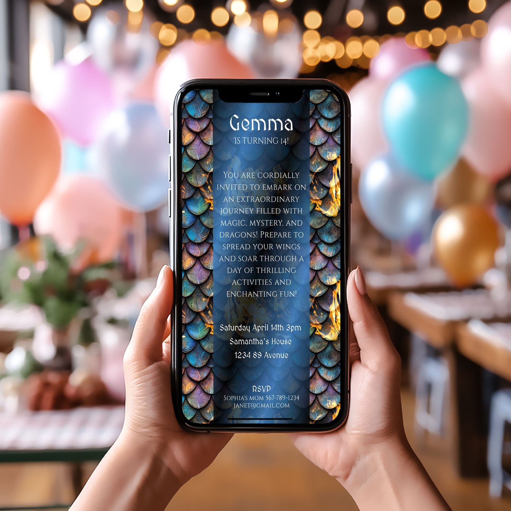 Dragon Birthday Invitation - Editable Fantasy Party Invite | Mobile E-Vite Template 1080x1920px