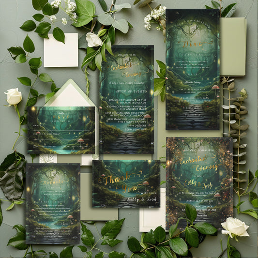 Enchanted Forest Wedding Invitation Suite | Fairytale Editable Template Bundle