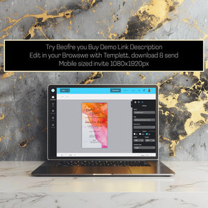 Hot Pink and Orange Bridal Shower Invitation 5x7in -brunch invite-Editable, Printable -Gold- elegant-Alcohol Ink-Mobile