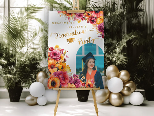 Floral Graduation Welcome Sign – Editable Arch Poster with Photo