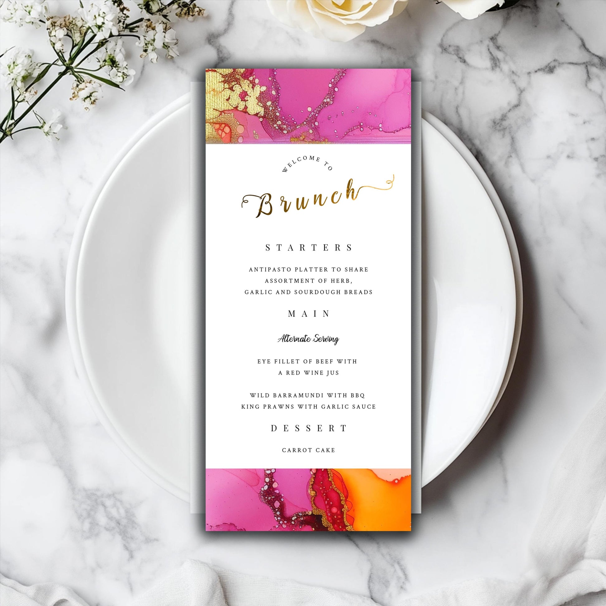 Hot Pink & Orange Brunch Menu Template – Editable Party Design | Fiesta Theme