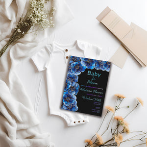 Blue Floral Baby Shower Invitation | Alcohol Ink Editable 5x7 Template | Baby in Bloom Digital Download