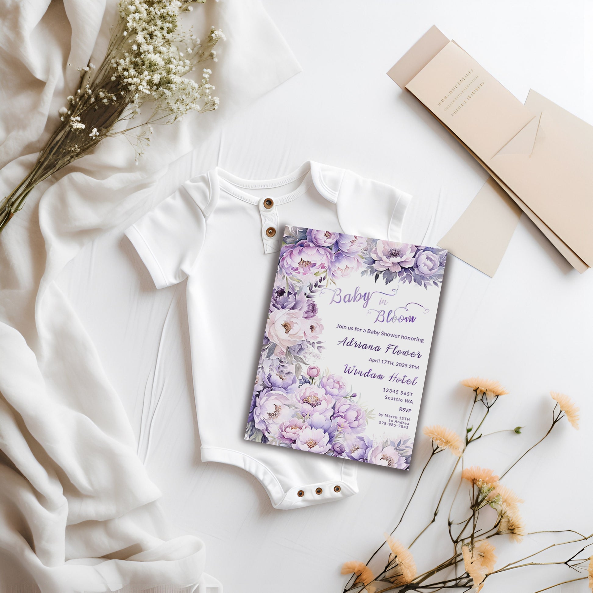 Lavender Floral Baby Shower Invitation: Editable Template (Digital Download)