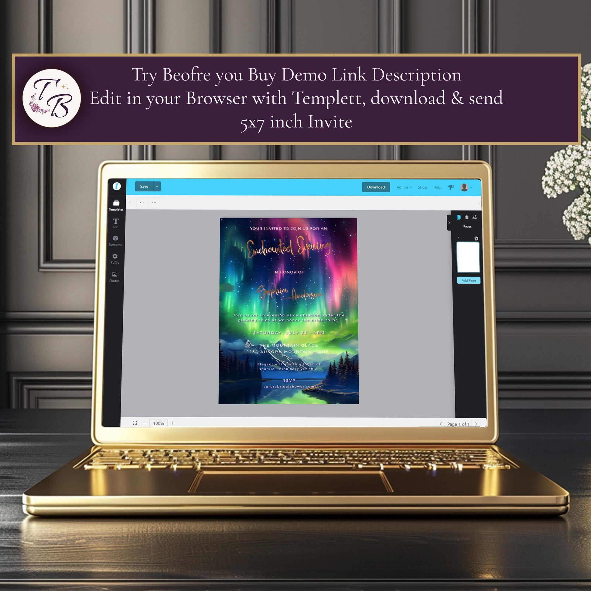 Aurora Borealis Invitation - Editable 5x7 Bridal Shower Template | Northern Lights Invite